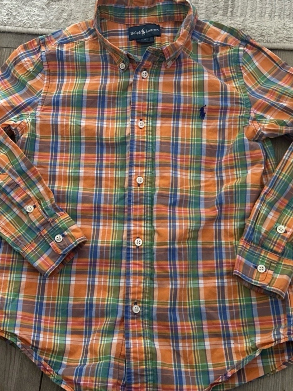 Ralph Lauren Orange, Green & Blue Plaid Button-Down Shirt for Kids